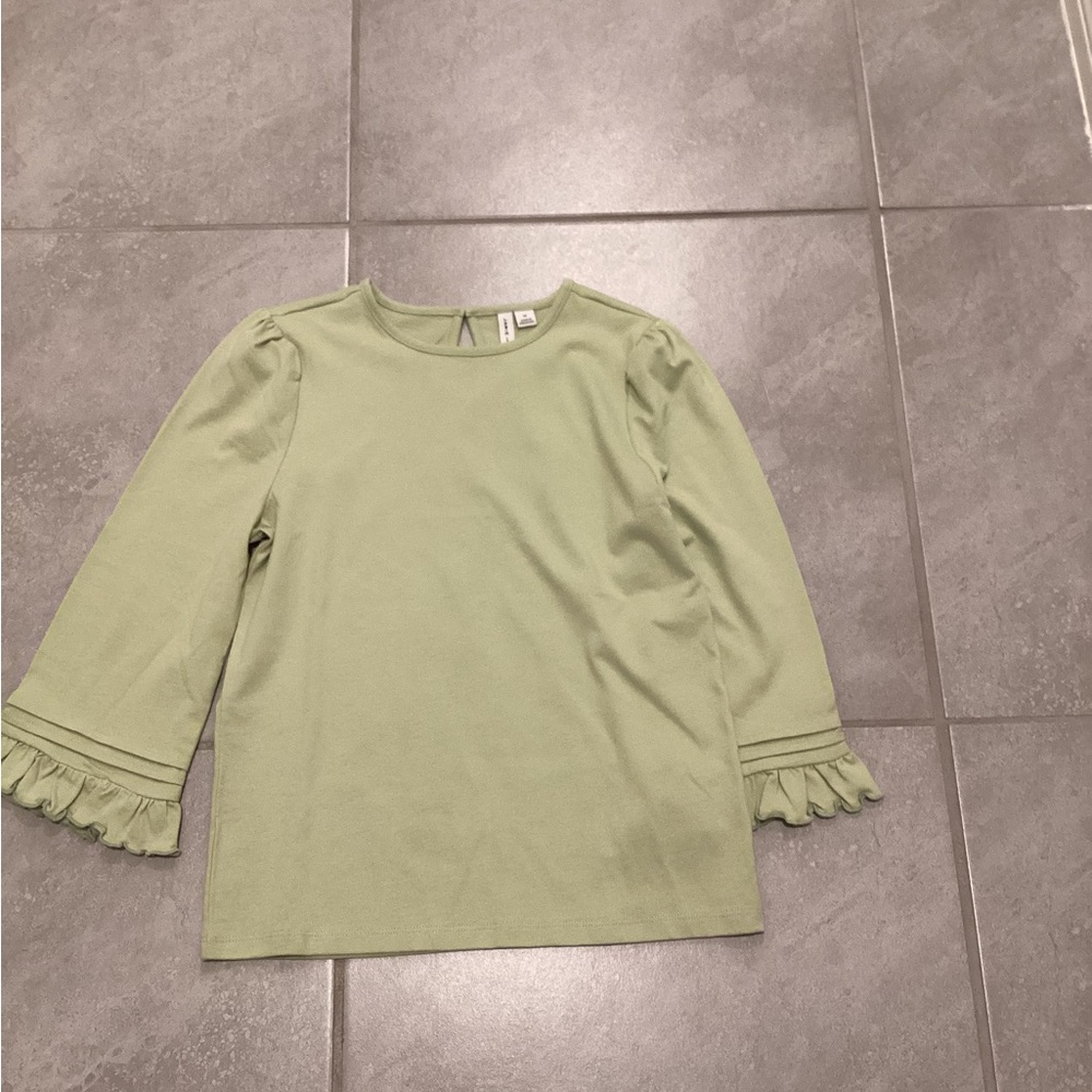 Janie and Jack Green Long Sleeve Tee with Ruffle Details